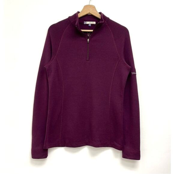 Ibex Merino Wool Quarter Zip Mock Neck Sweater Branded Sleeve Hiking - Large - Picture 1 of 12